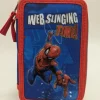 Astuccio Con Tre Cerniere E Tre Scomparti Di Spiderman, In Robusto Poliestere, Completo Di Cancelleria, 18 Pennarelli File Giotto E 18 Matite Colorate