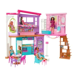 Barbie Casa Di Malibu (106 Cm) Playset Casa Delle Bambole Con 2 Piani, 6 Stanze, Ascensore, Altalena E +30 Accessori, Giocattolo Per Bambini 3+ Anni