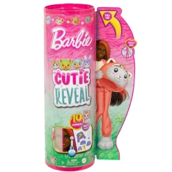 Barbie Cutie Reveal Bambola Con Costume Di Peluche Da Gattino-Panda Rosso E 10 Accessori A Sorpresa Cambia Colore, Serie Amici Cuccioli