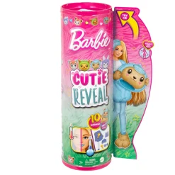 Barbie Cutie Reveal Bambola Con Costume Di Peluche Da Orsacchiotto-Delfino E 10 Accessori A Sorpresa Cambia Colore, Serie Amici Cuccioli
