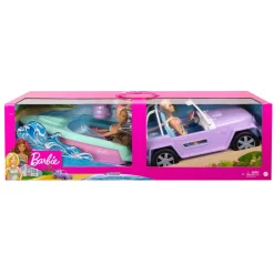 Barbie® Set Con 2 Bambole Con Abiti E Accessori, Veicolo Fuoristrada, Barca Galleggiante E 2 Giubbotti Di Salvataggio