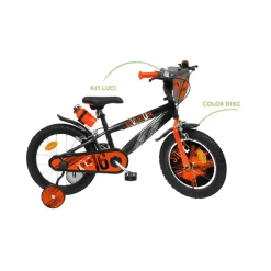 Bicicletta 16 Arancione. 2 Freni Caliper Borraccia E Mascherina Frontale E Disco Colorato Nella Ruota Anteriore Inclusi Adatta Per Bambini Dai 8-12 Anni