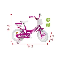 Bicicletta 14 Fucsia Bauletto, Cestello E Disco Colorato Nella Ruota Anteriore Inclusi Adatta Per Bambini Dai 5-7 Anni
