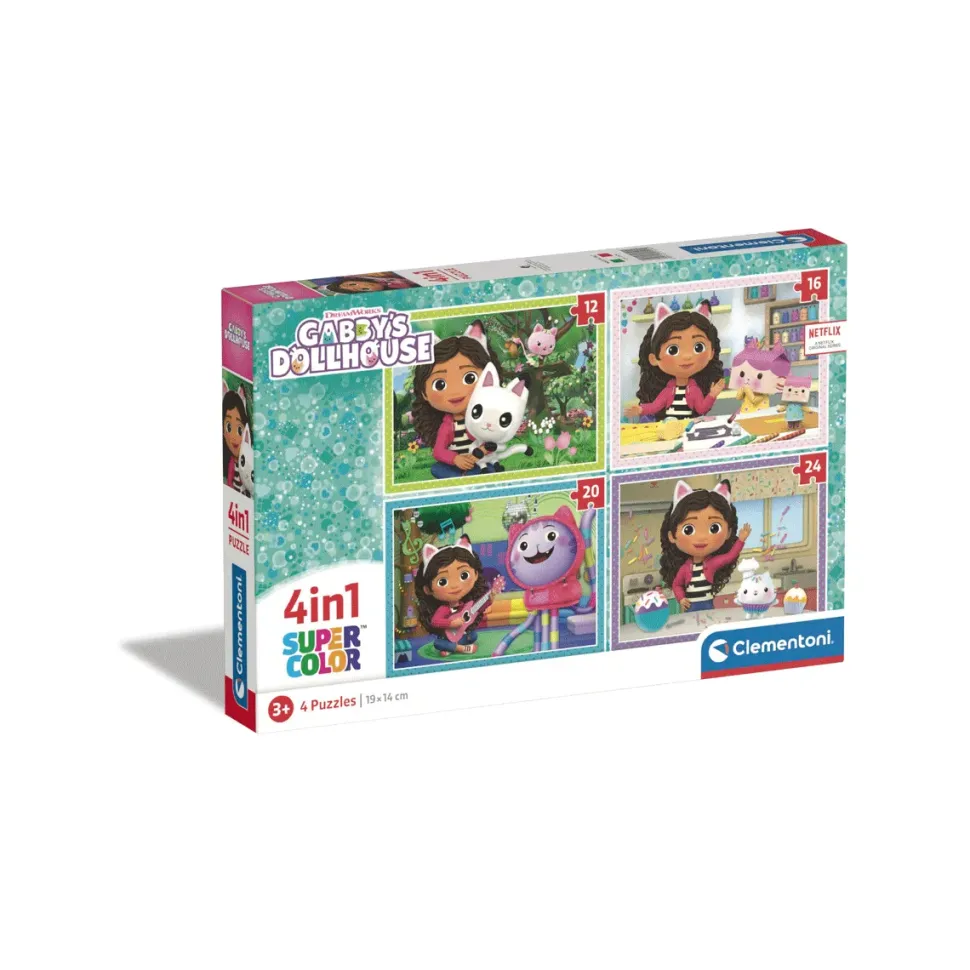 Clementoni Supercolor Puzzle Gabby'S Dollhouse 1 12 + 1 16 + 1 20 + 1 24 Pezzi, Puzzle Bambini 3 Anni