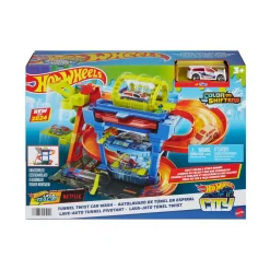 Hot Wheels Autolavaggio Con Tunnel, Playset Con Pista E Tunnel Che Spruzza Acqua, Include 1 Veicolo