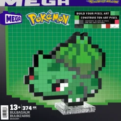 Mega Pokemon Showcase Bulbasaur, Set In Stile Retro Pixelato Da Costruire Con 374 Pezzi, Con Base Piana Per Esporlo E Incisione Sul Retro Per Appenderlo