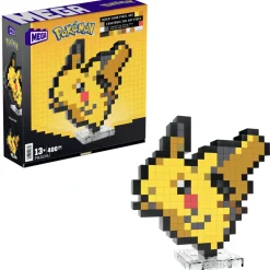 Mega Pokemon Showcase Pikachu, Set In Stile Retro Pixelato Da Costruire Con 400 Pezzi, Con Base Piana Per Esporlo E Incisione Sul Retro Per Appenderlo