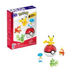 Mega Pokemon Team Della Regione Di Paldea, Set Con 4 Personaggi E 1 Poke Ball Da Costruire Con 79 Pezzi, Include Pikachu, Fuecoco, Sprigatito E Quaxly, 6+ Anni, Hpx92