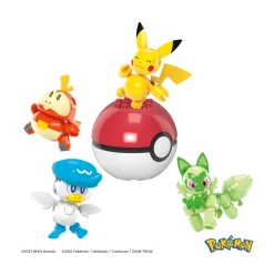 Mega Pokemon Team Della Regione Di Paldea, Set Con 4 Personaggi E 1 Poke Ball Da Costruire Con 79 Pezzi, Include Pikachu, Fuecoco, Sprigatito E Quaxly, 6+ Anni, Hpx92