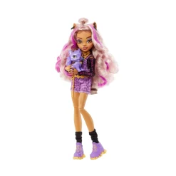 Monster High Clawdeen, Bambola Con Accessori E Gattino, Snodata E Alla Moda Con Capelli Con Ciocche Viola, Giocattolo Per Bambini, 4+ Anni, Hhk52
