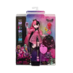 Monster High Draculaura, Bambola Con Accessori E Cucciolo Di Pipistrello, Snodata E Alla Moda Con Capelli Rosa E Neri, Giocattolo Per Bambini, 4+ Anni, Hhk51