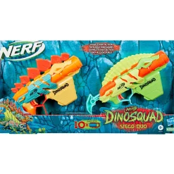 Nerf, Dinosquad Stego-Duo, 2 Blaster, 10 Dardi Nerf Elite 2.0, 2 Design A Forma Di Stegosauro, Blaster Nerf In Gommapiuma Per Giochi All'Aperto Di Bambini E Bambine