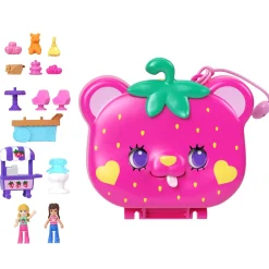 Polly Pocket Cofanetto Orsetto Fragolino, Playset Da Viaggio Con Esterno Interattivo, 2 Micro Bambole E 12 Accessori Inclusi