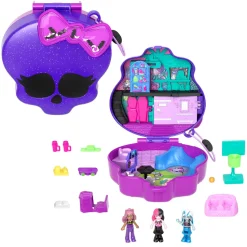 Polly Pocket Monster High Set Mostramiche, Playset Scuola Superiore Con 3 Micro Bambole Monster High E 10 Accessori Da Paura Inclusi