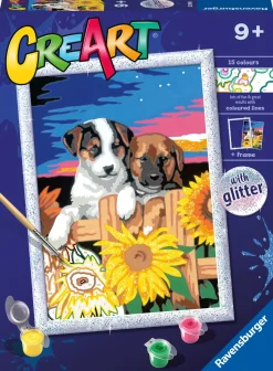 Ravensburger Creart Serie D: Cagnolini Con Girasoli, Kit Per Dipingere Con I Numeri, Gioco Creativo Per Bambini 7+ Anni
