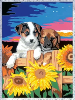 Ravensburger Creart Serie D: Cagnolini Con Girasoli, Kit Per Dipingere Con I Numeri, Gioco Creativo Per Bambini 7+ Anni