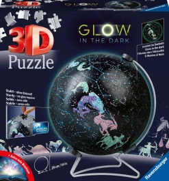 Ravensburger 3D Puzzle Globo Glow In The Dark Costellazioni, Impara Al Geografia In Inglese, 180 Pezzi, 6+ Anni