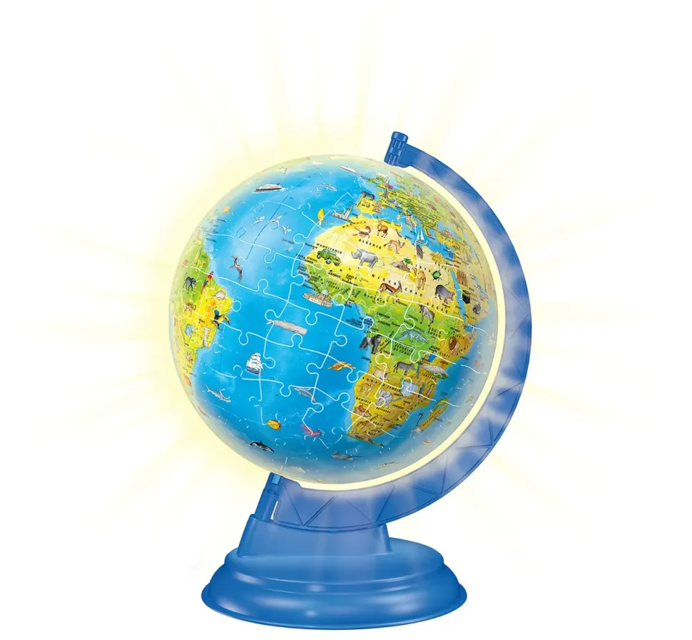 Ravensburger 3D Puzzle Globo Night Edition Con Luce, Impara La Geografia In Inglese, 180 Pezzi, 6+ Anni