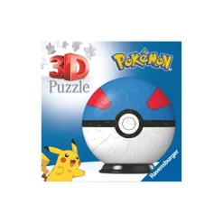 Ravensburger 3D Puzzle Pokemon Pokeball Blu E Rossa, 54 Pezzi, 6+ Anni