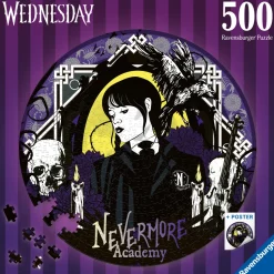 Ravensburger Puzzle Rotondo Mercoledi Addams, Round Puzzle 500 Pezzi, Puzzle Adulti
