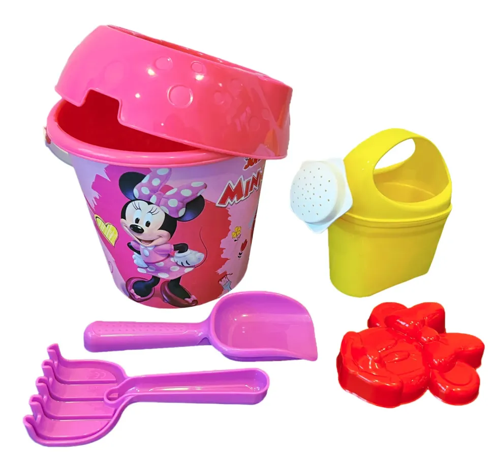 Secchiello Minnie Cm 18 Con Innaffiatoio, Setaccio, Paletta, Rastrello E Formina