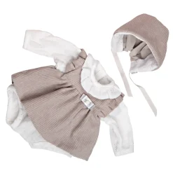 Vestito Bebe Reborn 45 Cm Beige A Coste Con Camicia Bianca E Decorazioni Argentate